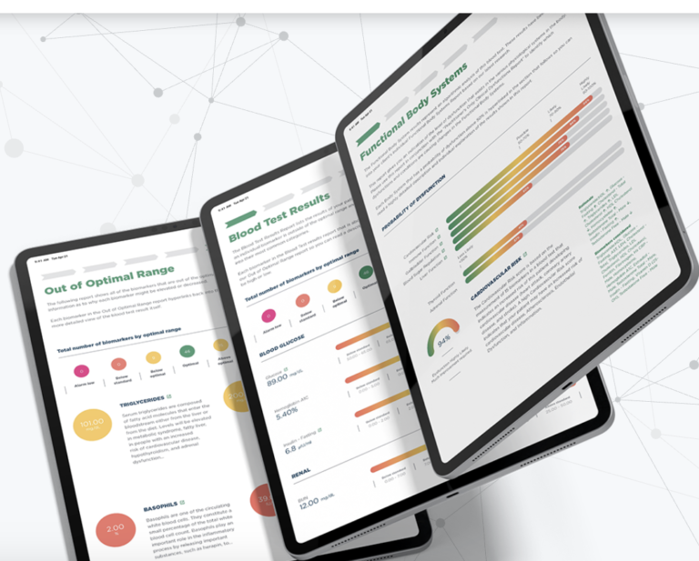 Naturopath assessing blood tests and providing a functional analysis report